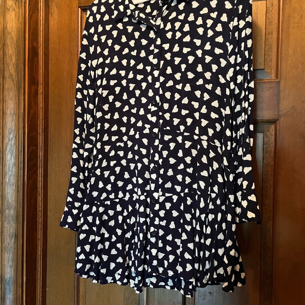 Navy and White Patterned Blouse